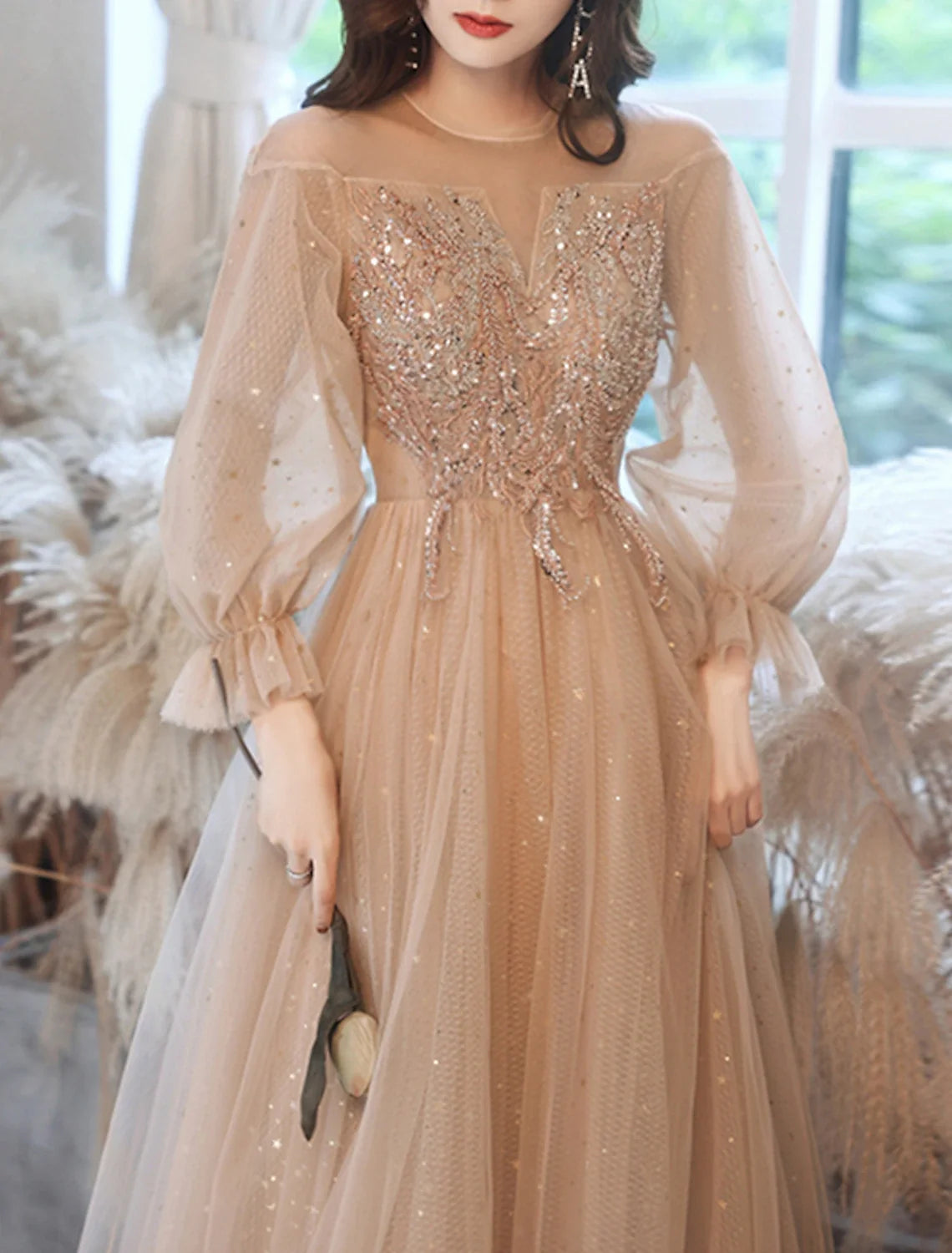 A-Line Lace Long Sleeve Applique Floor-Length Prom Dress - Chloe Dress