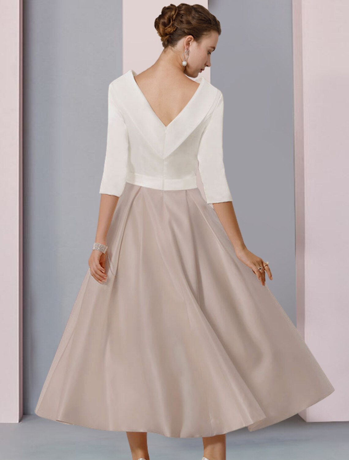 A-Line Satin Pleated Tea-Length Wedding Dress - Chloe Dress
