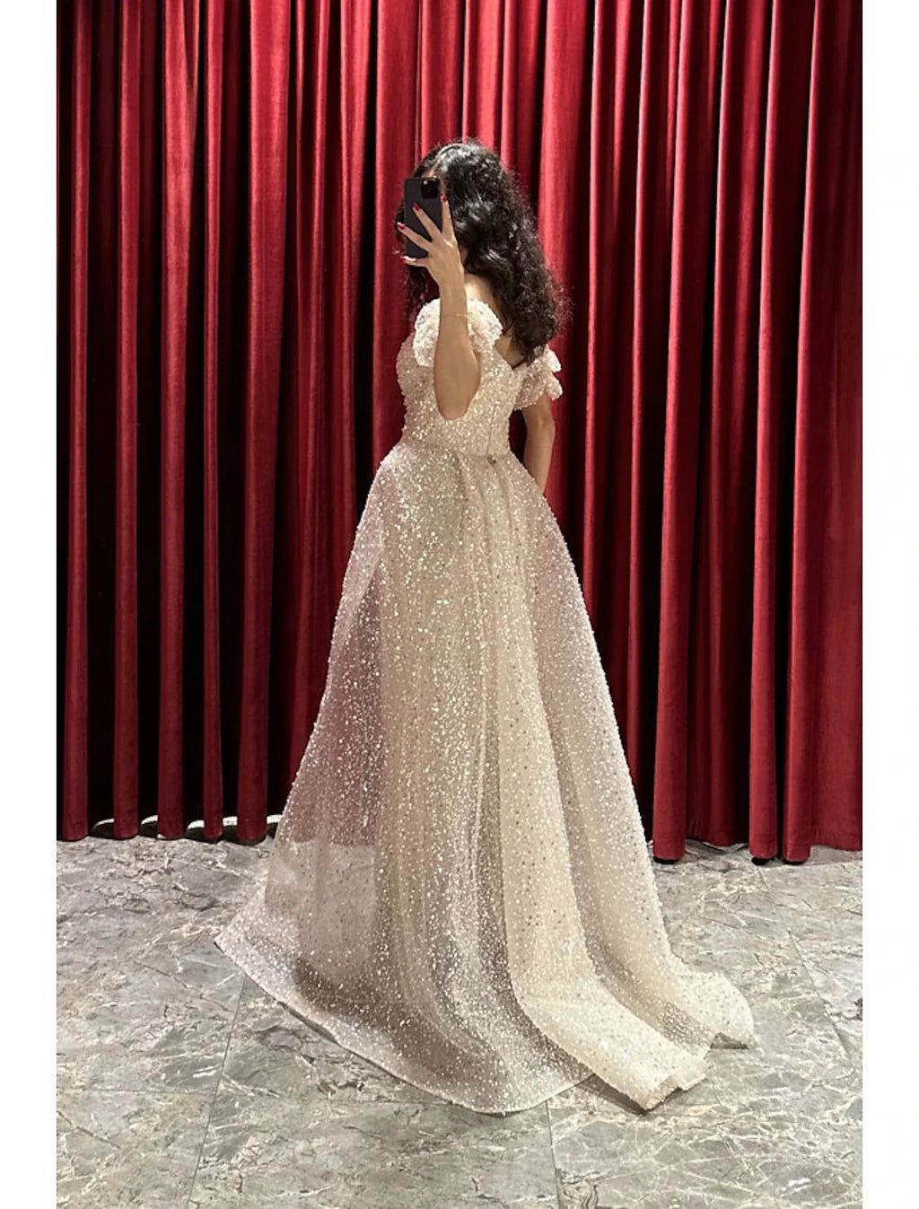 Sheath V-Neck Sequin Short Sleeve Train Mini Evening Gown - Chloe Dress