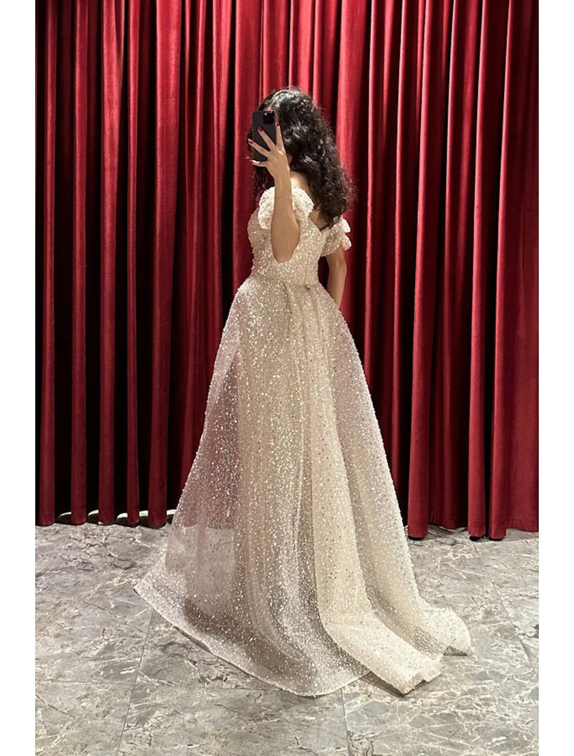 Sheath V-Neck Sequin Short Sleeve Train Mini Evening Gown - Chloe Dress