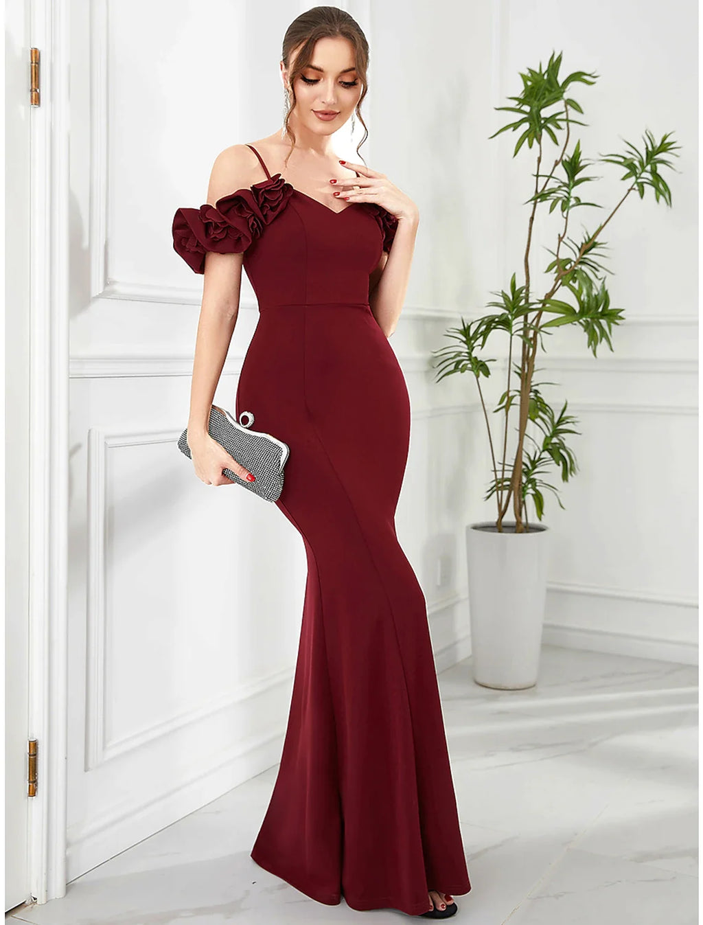 Mermaid Off-Shoulder Polyester Sleeveless Ruffled Floor-Length Evening Gown - Chloe Dress