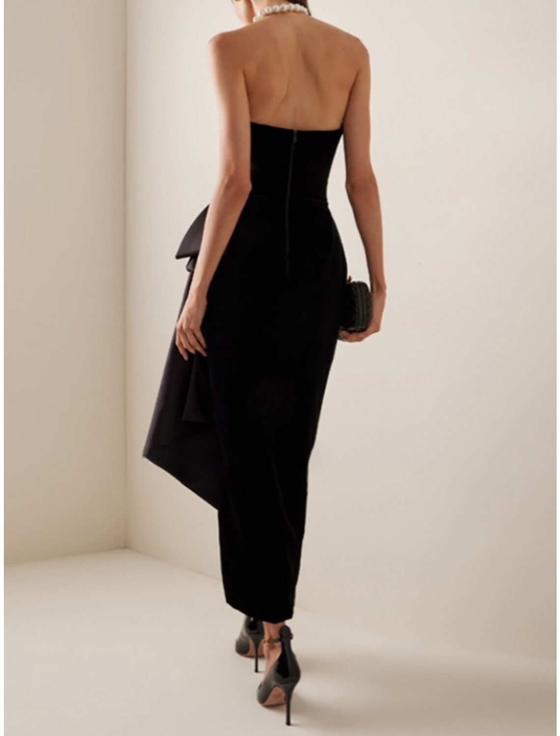 Black Sheath Sweetheart Satin Sleeveless High Slit Ankle-Length Cocktail Dress - Chloe Dress