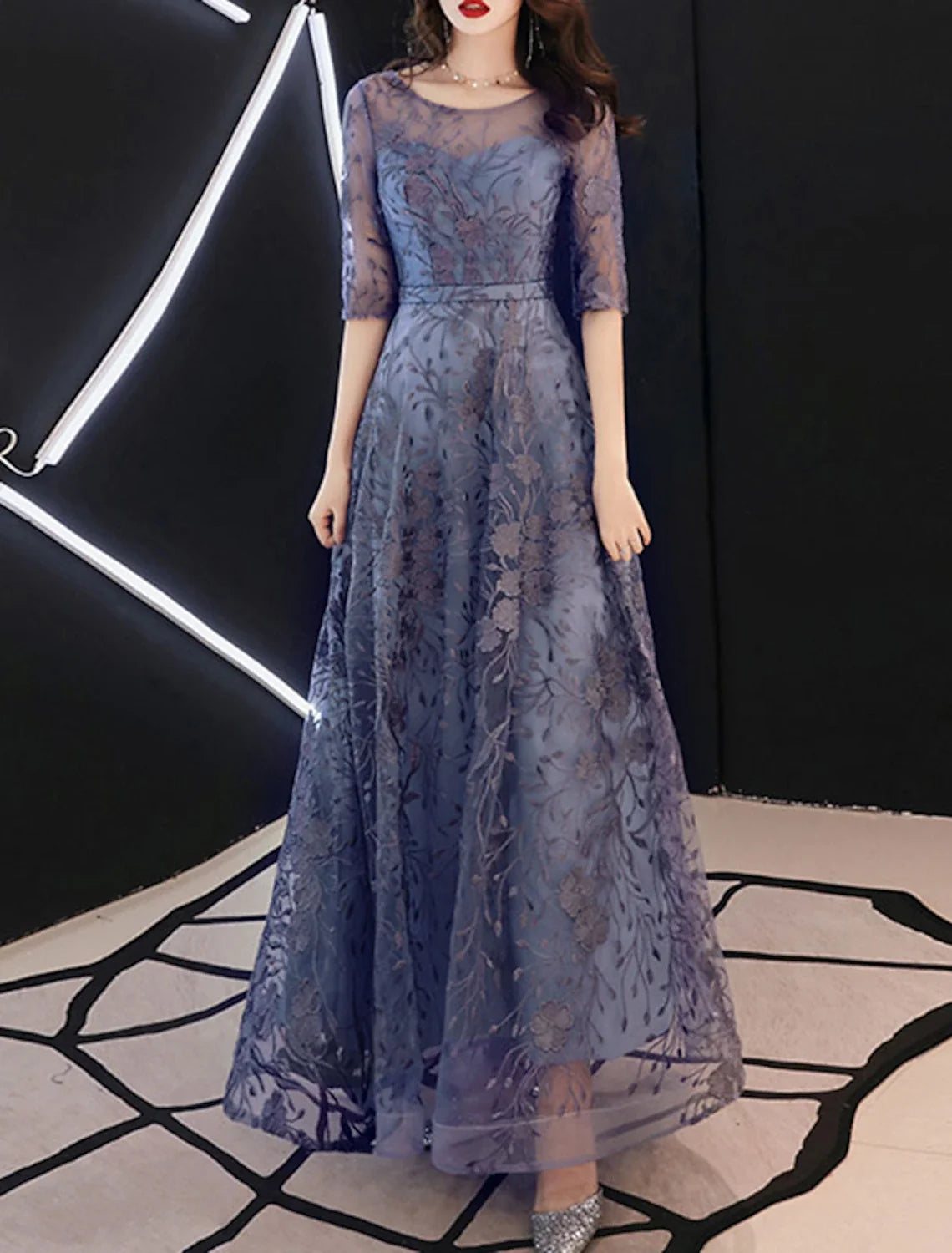 A-Line Tulle Floor-Length Evening Gown - Chloe Dress