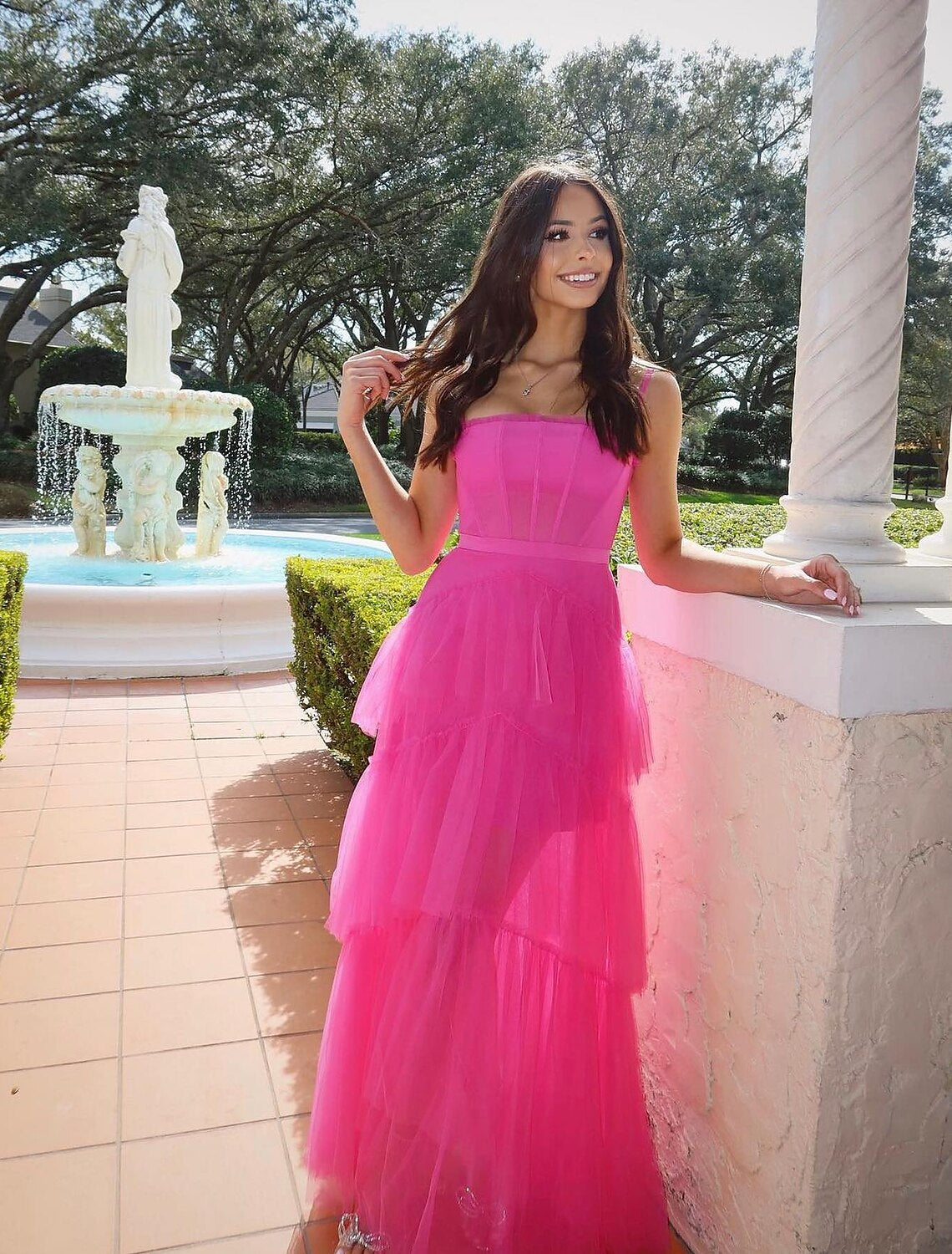 Ball Gown Spaghetti Strap Tulle Sleeveless Floor-Length Prom Gown - Chloe Dress