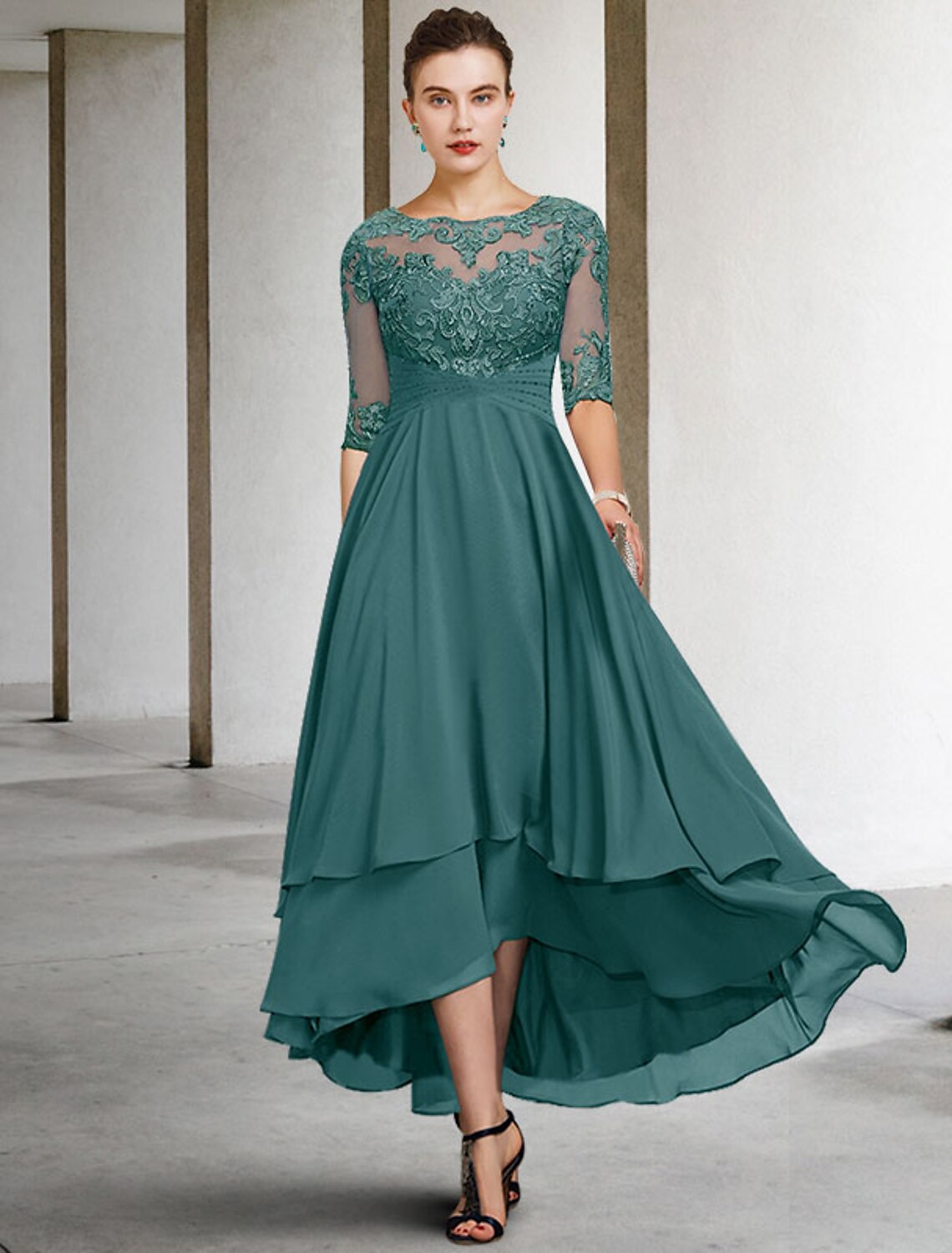 A-Line High Neck Chiffon Ruffled Ankle-Length Dress - Chloe Dress