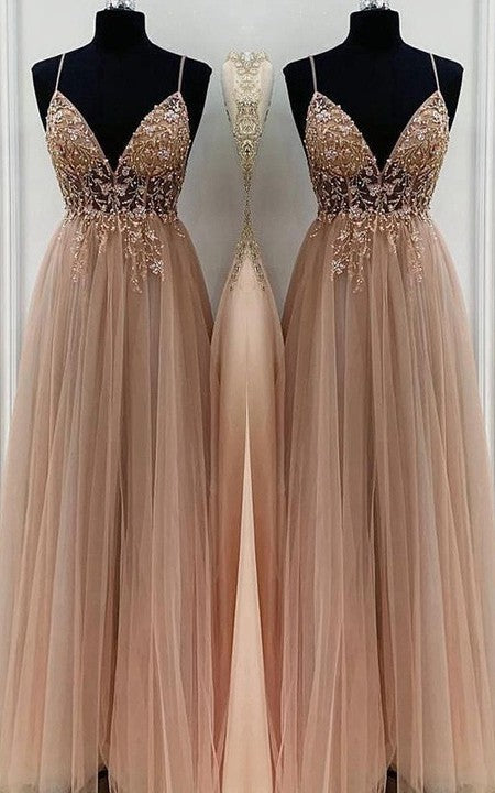 A-Line Chiffon Sleeveless Beaded Floor-Length Prom Dress - Chloe Dress