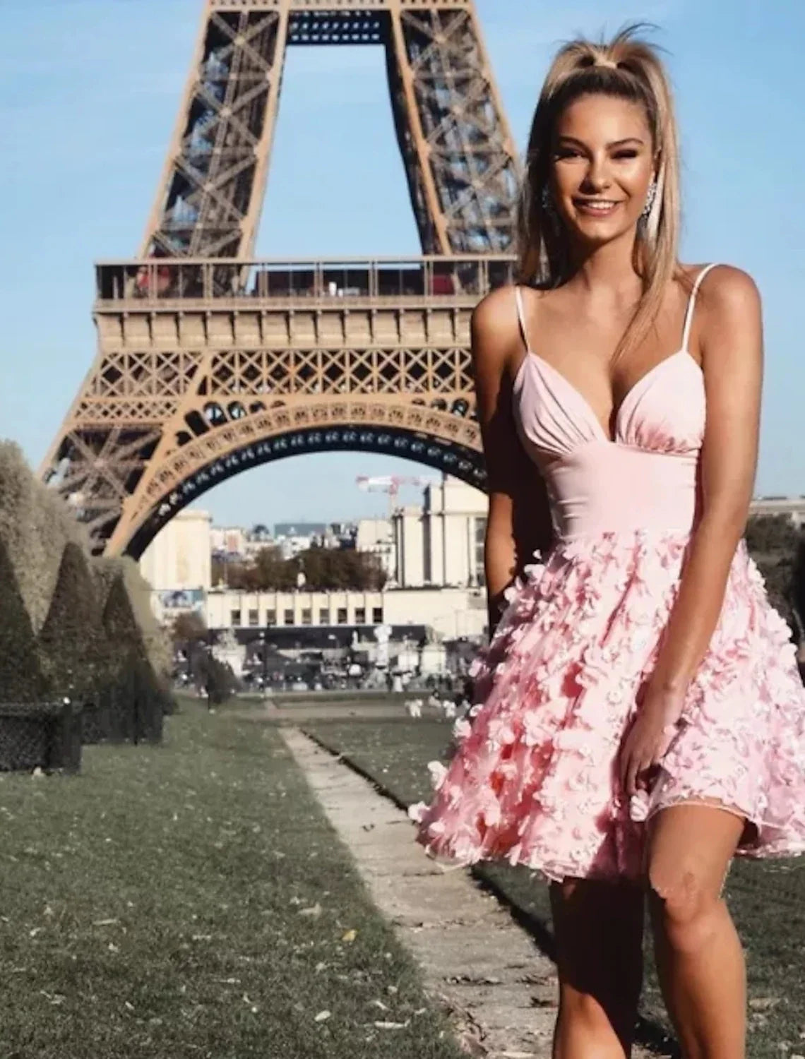 A-Line Spaghetti Strap Sleeveless Applique Mini Homecoming Dress - Chloe Dress