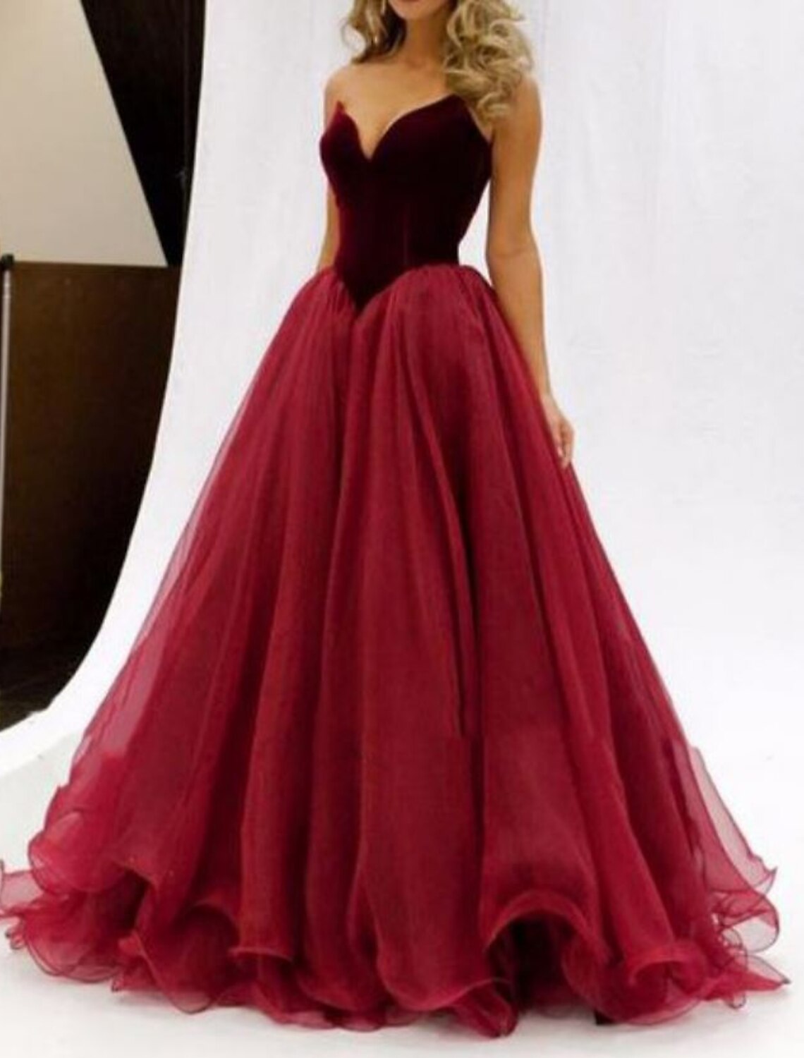 A-Line V-Neck Velvet Sleeveless Pleated Floor-Length Evening Dress - Chloe Dress