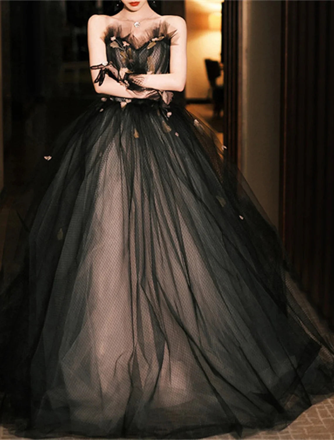 Ball Gown Strapless Polyester Sleeveless Applique Floor-Length Gown - Chloe Dress
