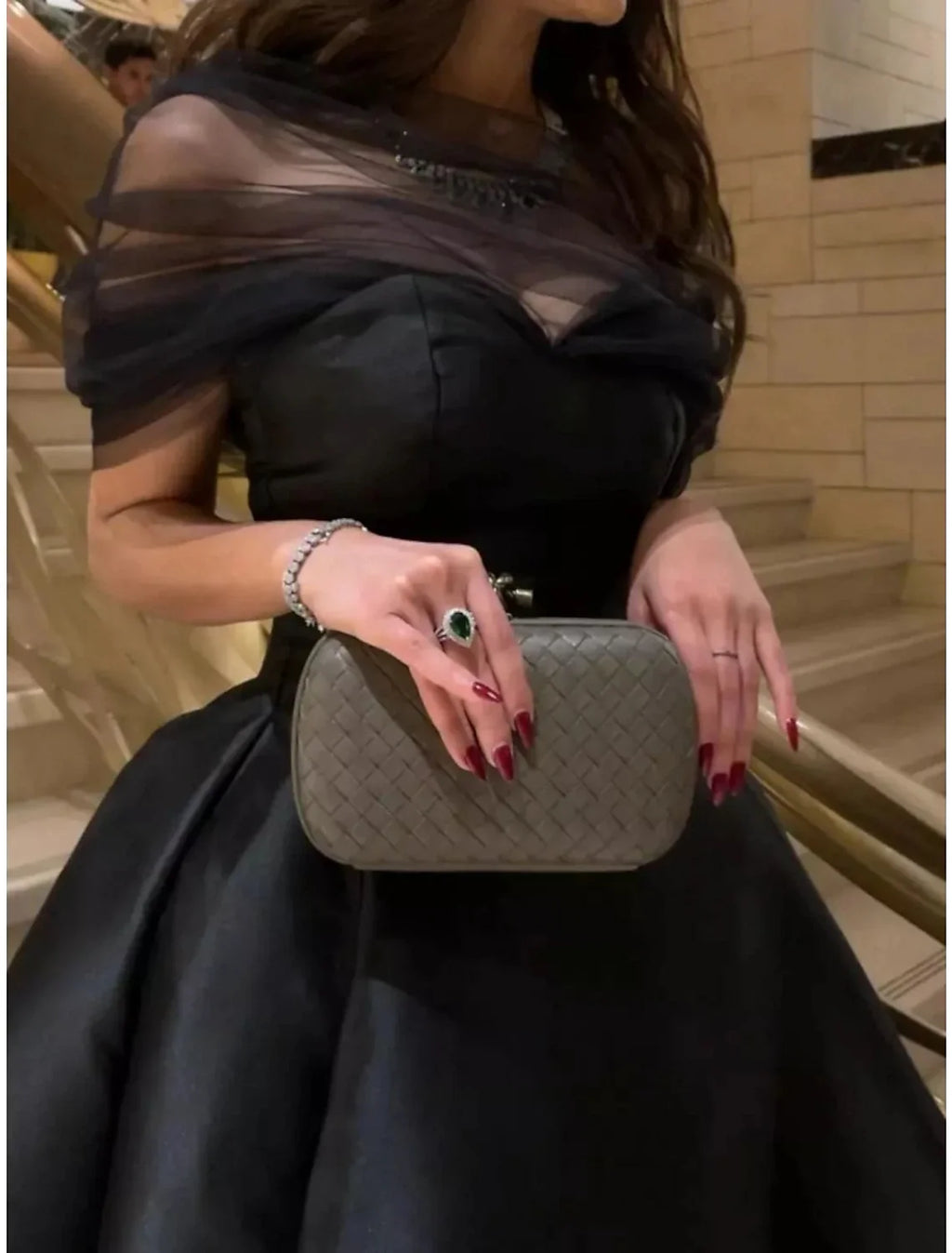 Black A-Line Illusion Satin Short Sleeve Pleated Mini Evening Gown - Chloe Dress