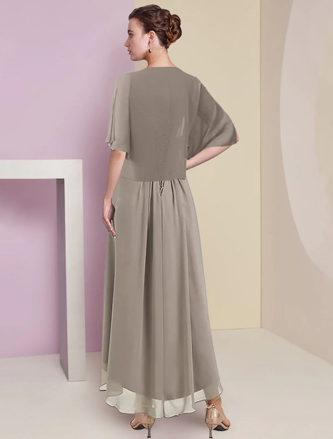 A-Line V-Neck Chiffon Wrap Tea-Length Wedding Dress - Chloe Dress