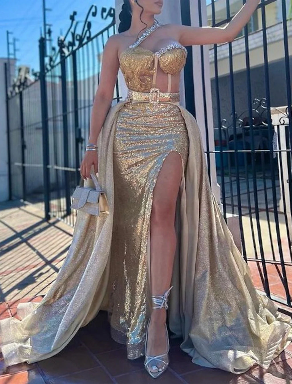 Mermaid Halter Sequin Sleeveless Train Evening Gown - Chloe Dress