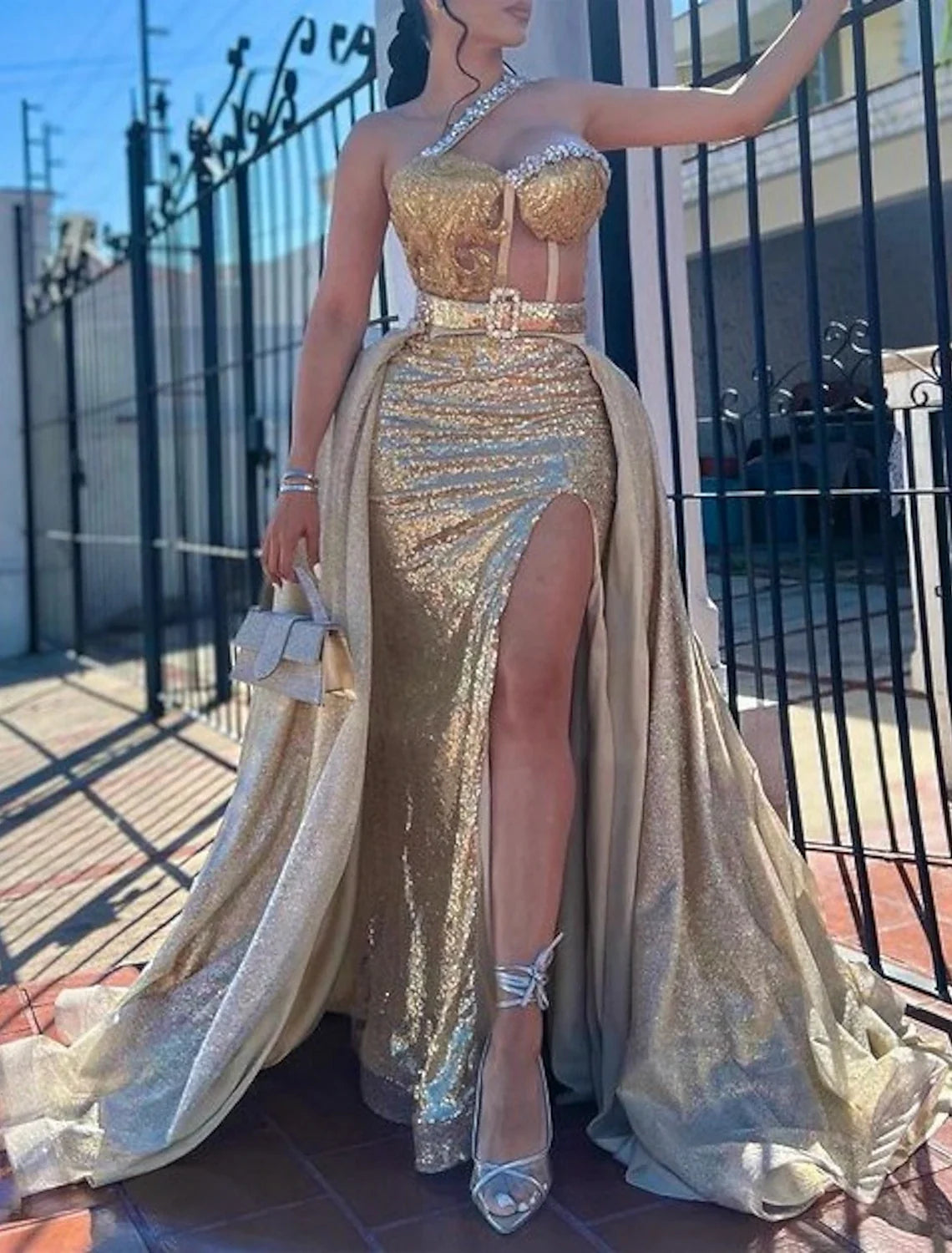 Mermaid Halter Sequin Sleeveless Train Evening Gown - Chloe Dress