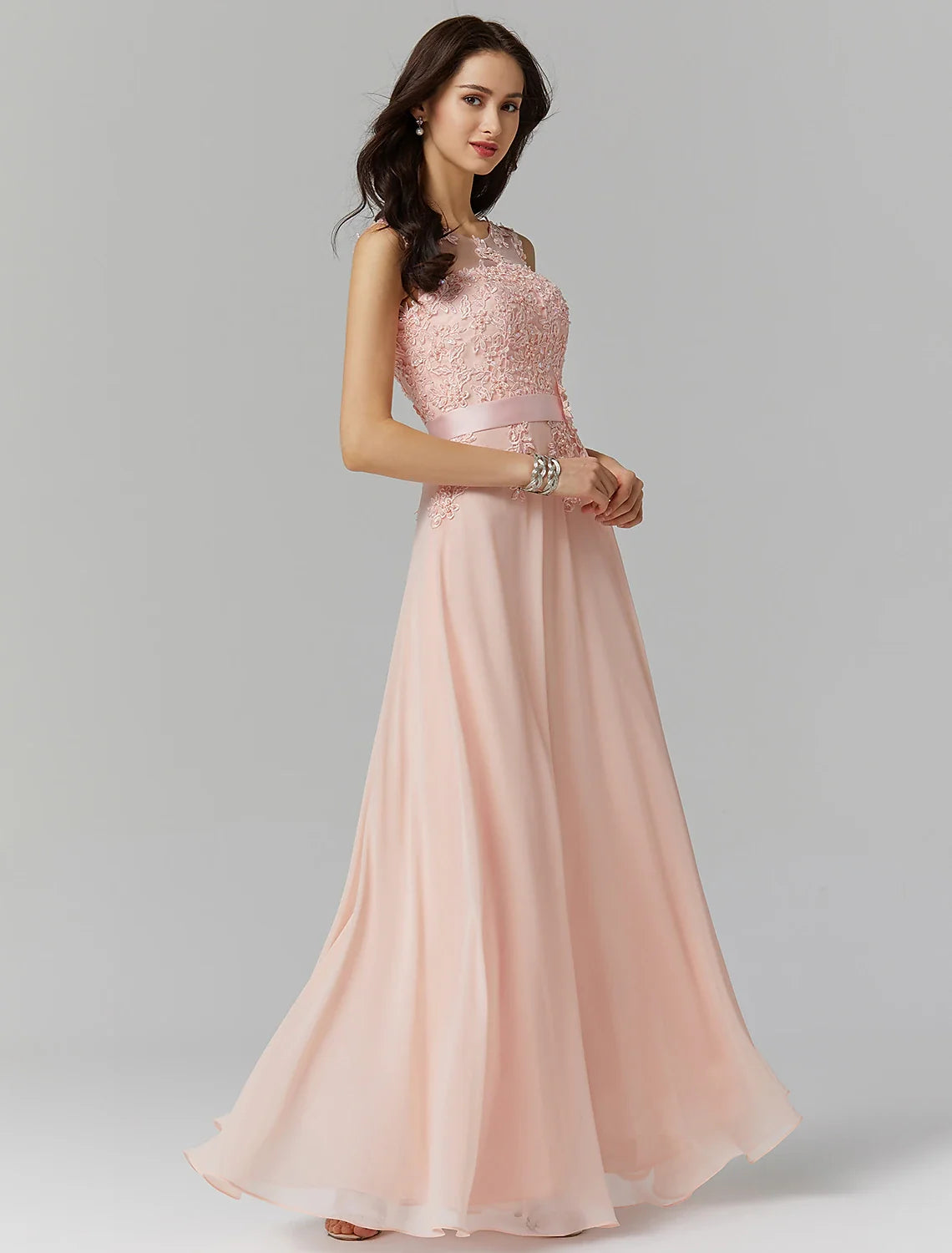 A-Line Chiffon Sleeveless Applique Floor-Length Wedding Dress - Chloe Dress