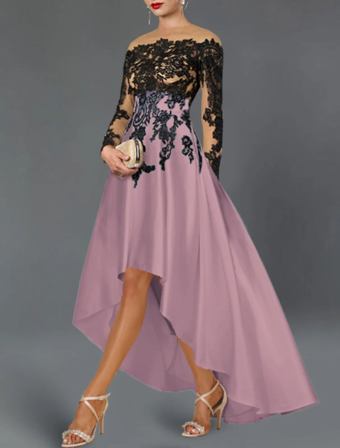 A-Line Off-Shoulder Satin Long Sleeve Asymmetric Wedding Dress - Chloe Dress