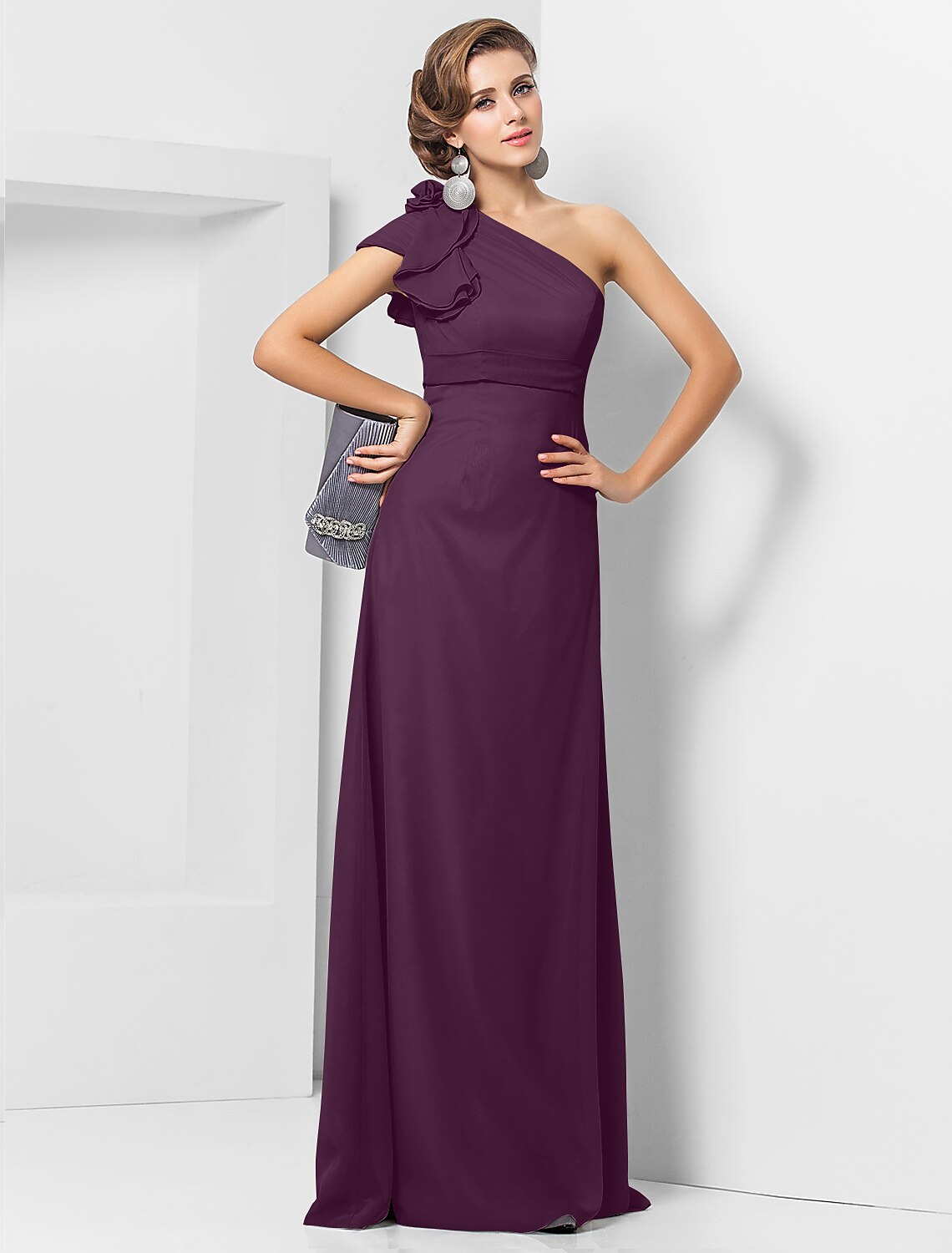 Sheath One-Shoulder Chiffon Sleeveless Applique Floor-Length Evening Dress - Chloe Dress