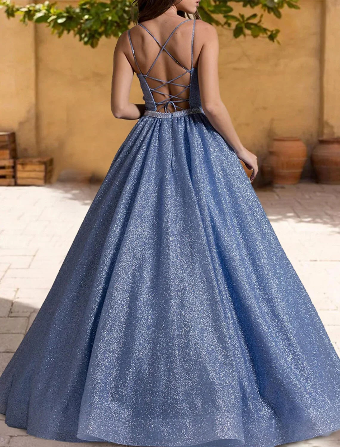 Ball Gown Spaghetti Strap Tulle Sleeveless Pleated Floor-Length Gown - Chloe Dress