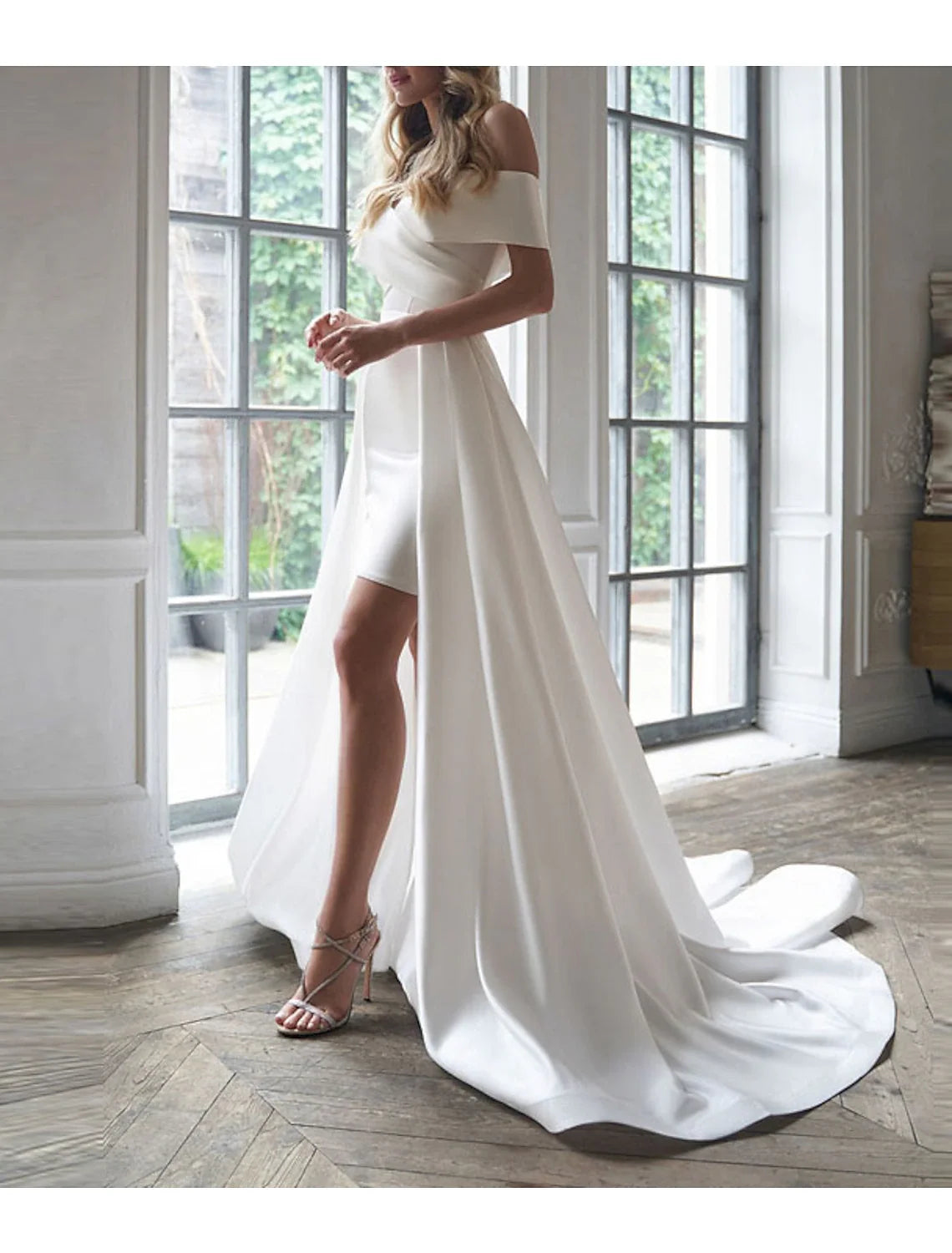 Ball Gown Off-Shoulder Lace Sleeveless Applique Tea-Length Wedding Gown - Chloe Dress