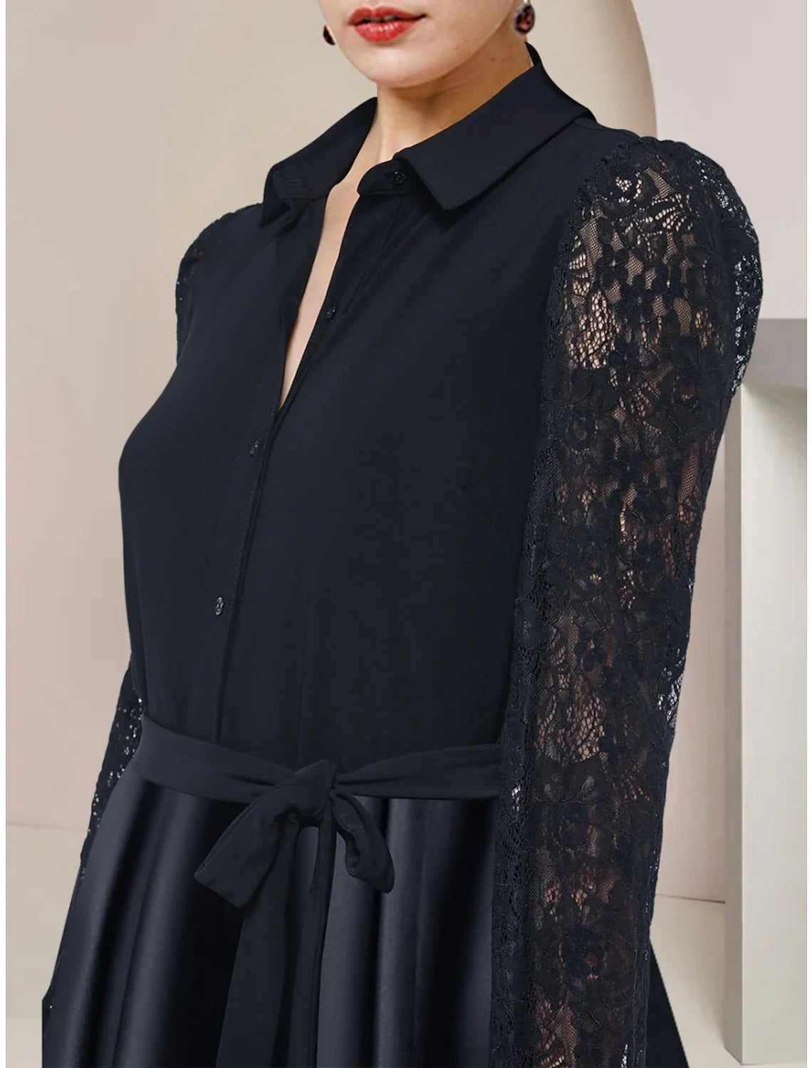 A-Line Satin Long Sleeve Asymmetric Floor-Length Wedding Dress - Chloe Dress