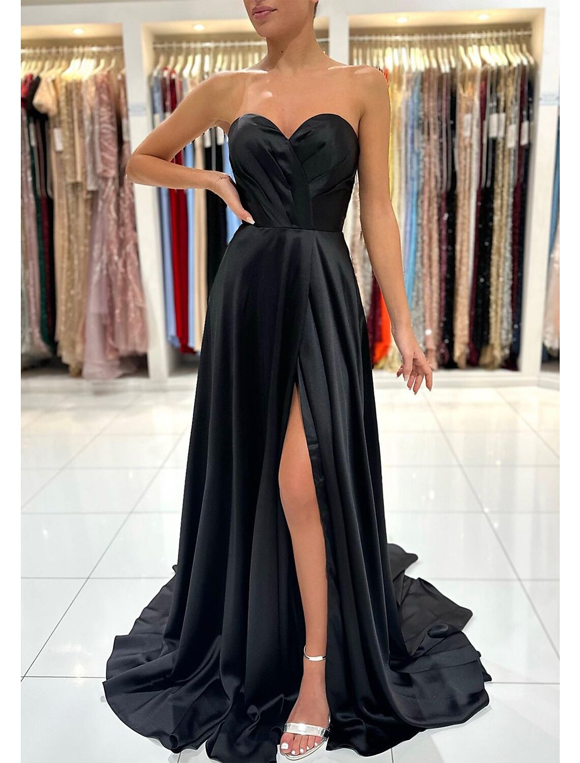 Green A-Line Sweetheart Sleeveless Backless High Slit Prom Dress - Chloe Dress