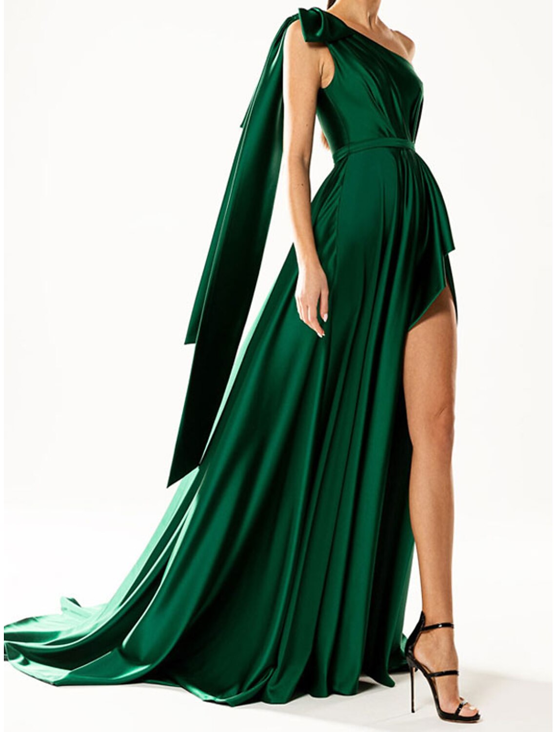 A-Line One-Shoulder Sleeveless Train Evening Gown - Chloe Dress
