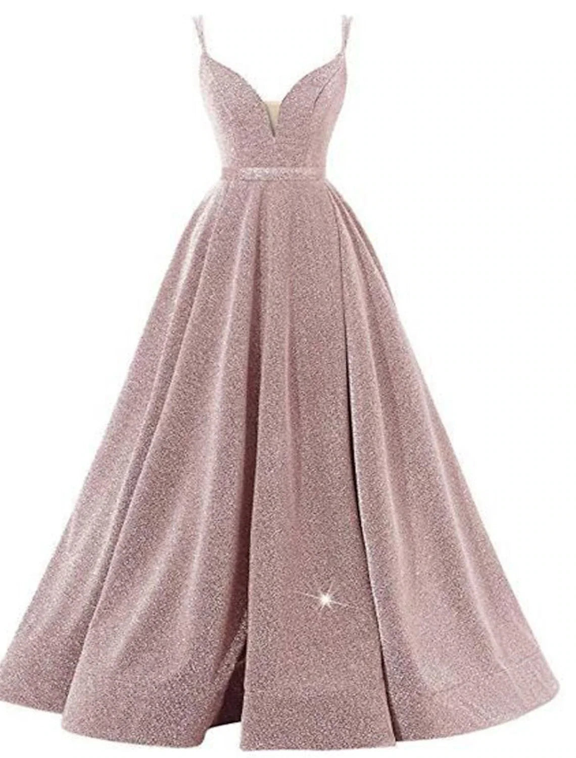 A-Line Spaghetti Strap Sequin Sleeveless Pleated Floor-Length Evening Dress - Chloe Dress
