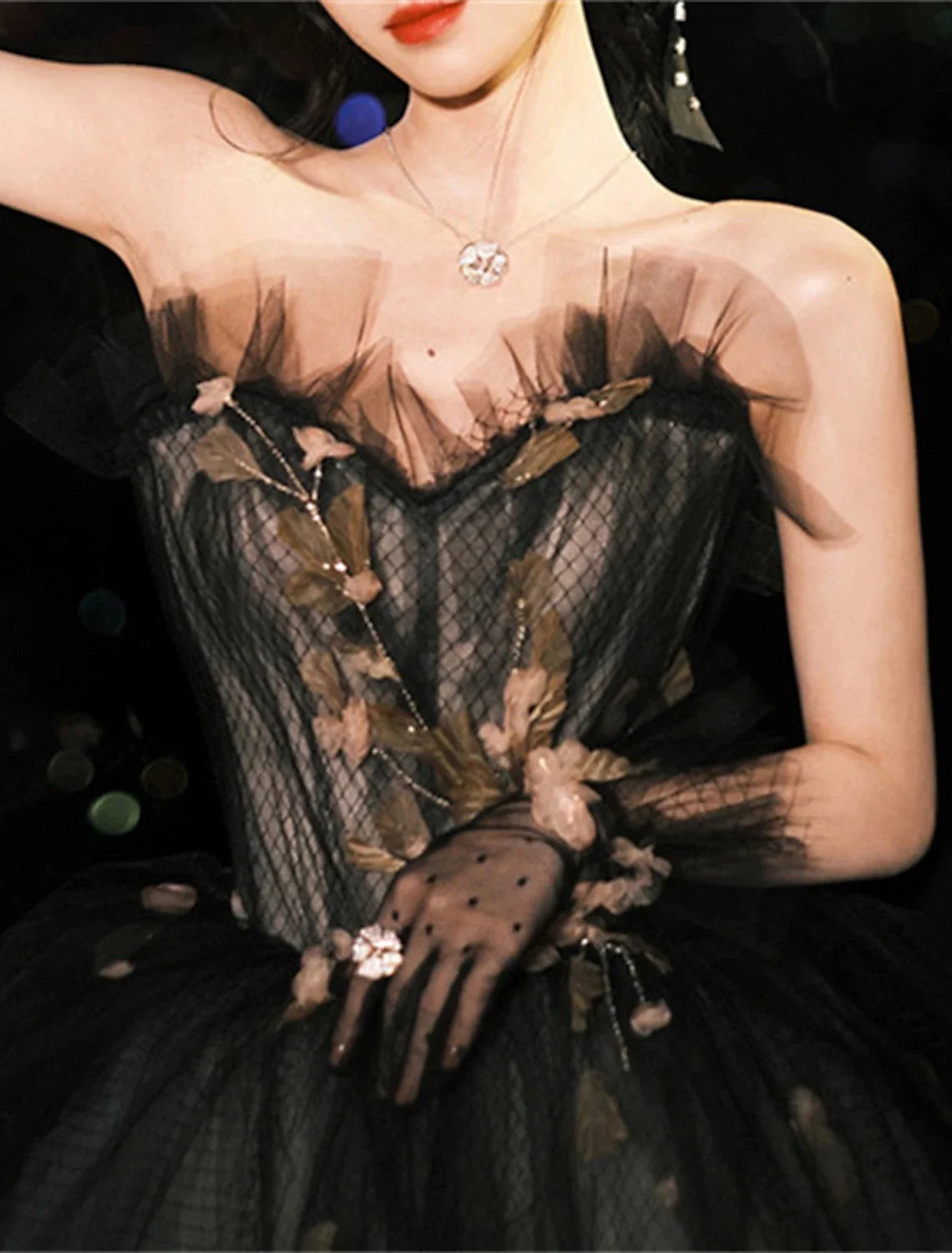 Ball Gown Strapless Polyester Sleeveless Applique Floor-Length Gown - Chloe Dress