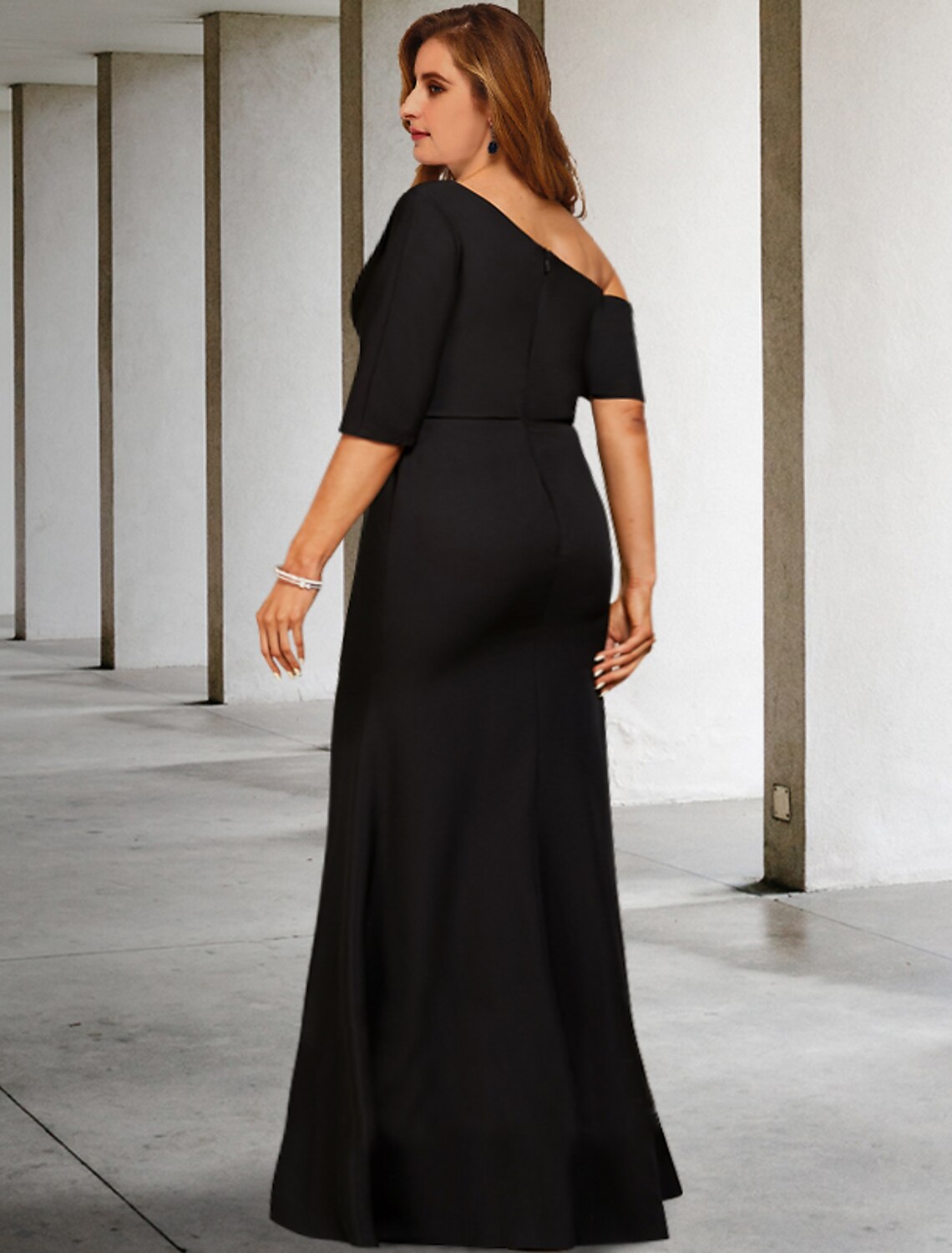 A-Line One-Shoulder Three-Quarter Sleeve Floor-Length Party Dress - Chloe Dress