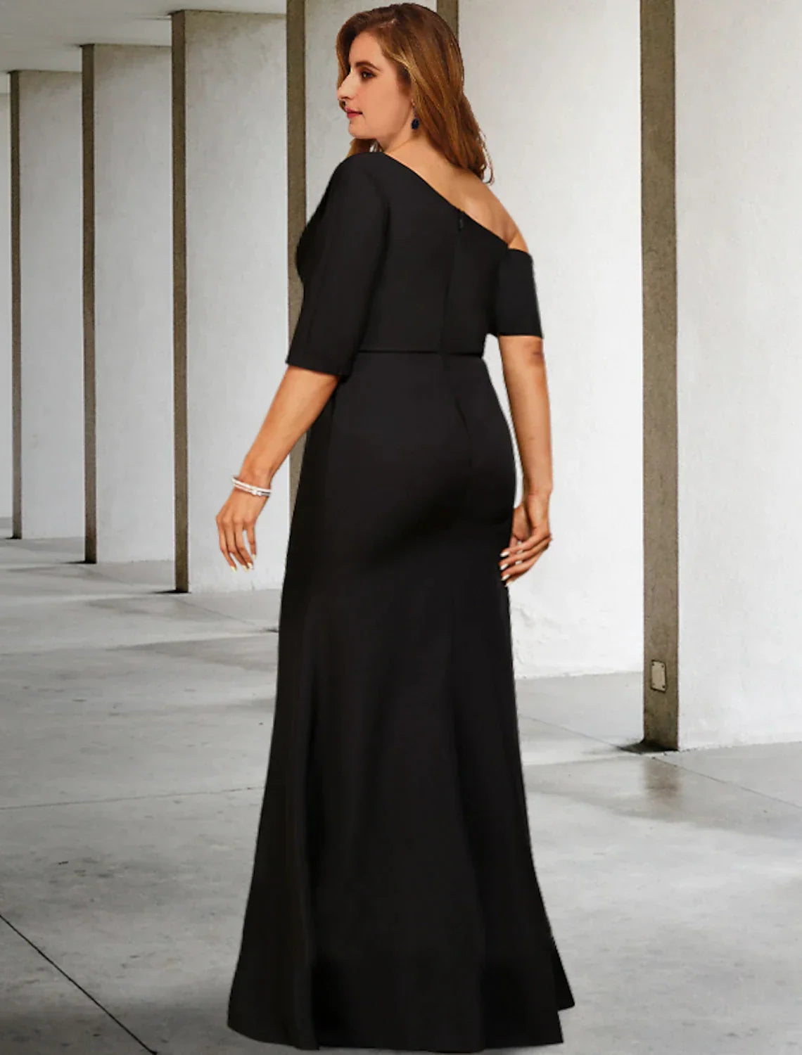 A-Line One-Shoulder Three-Quarter Sleeve Floor-Length Party Dress - Chloe Dress