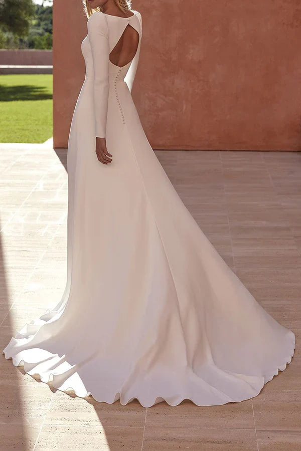 A-Line Square Neck Long Sleeve Mini Wedding Dress - Chloe Dress