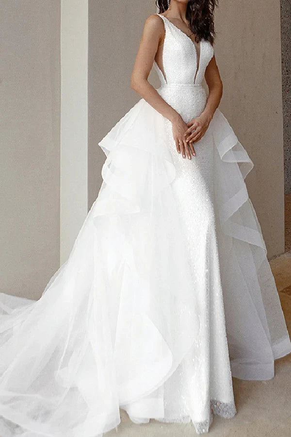 V-Neck Lace Sleeveless Wedding Dress - Chloe Dress