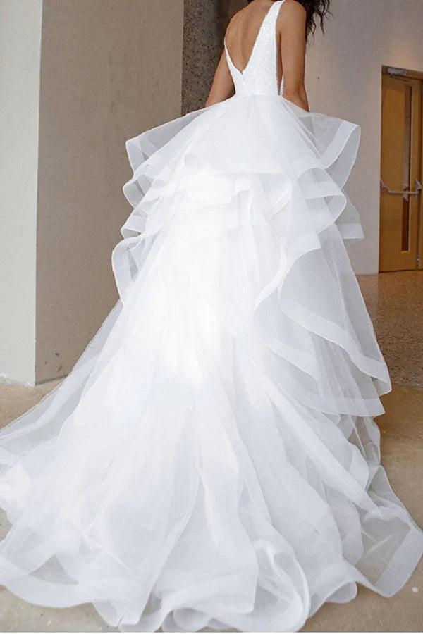 V-Neck Lace Sleeveless Wedding Dress - Chloe Dress