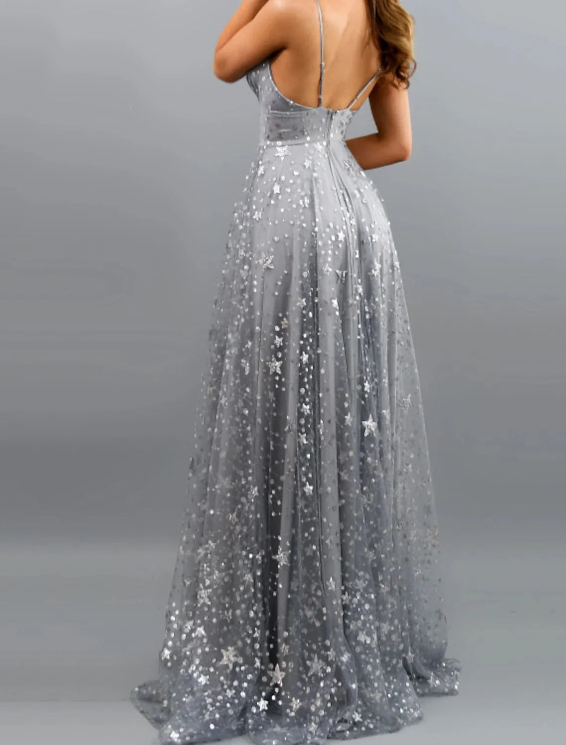 A-Line V-Neck Satin Sleeveless High Slit Prom Dress - Chloe Dress