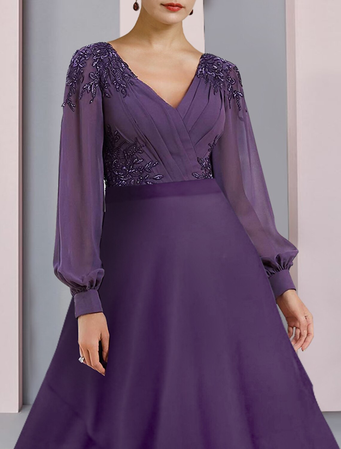 Sheath V-Neck Chiffon Long Sleeve Asymmetric Wedding Dress - Chloe Dress