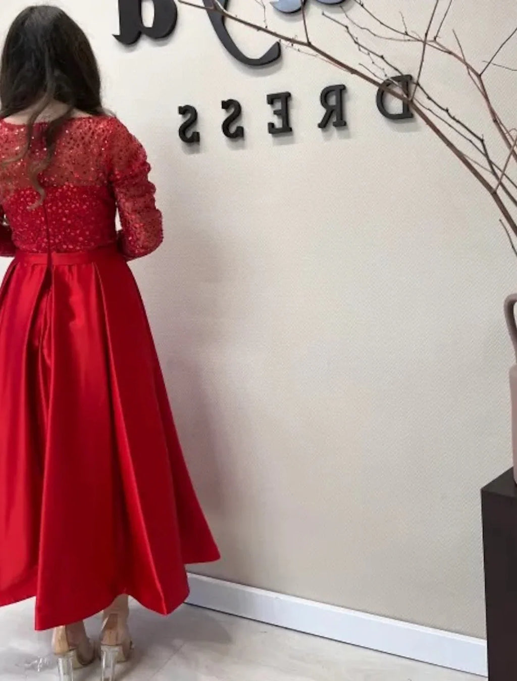 A-Line Satin Long Sleeve Ankle-Length Evening Gown - Chloe Dress