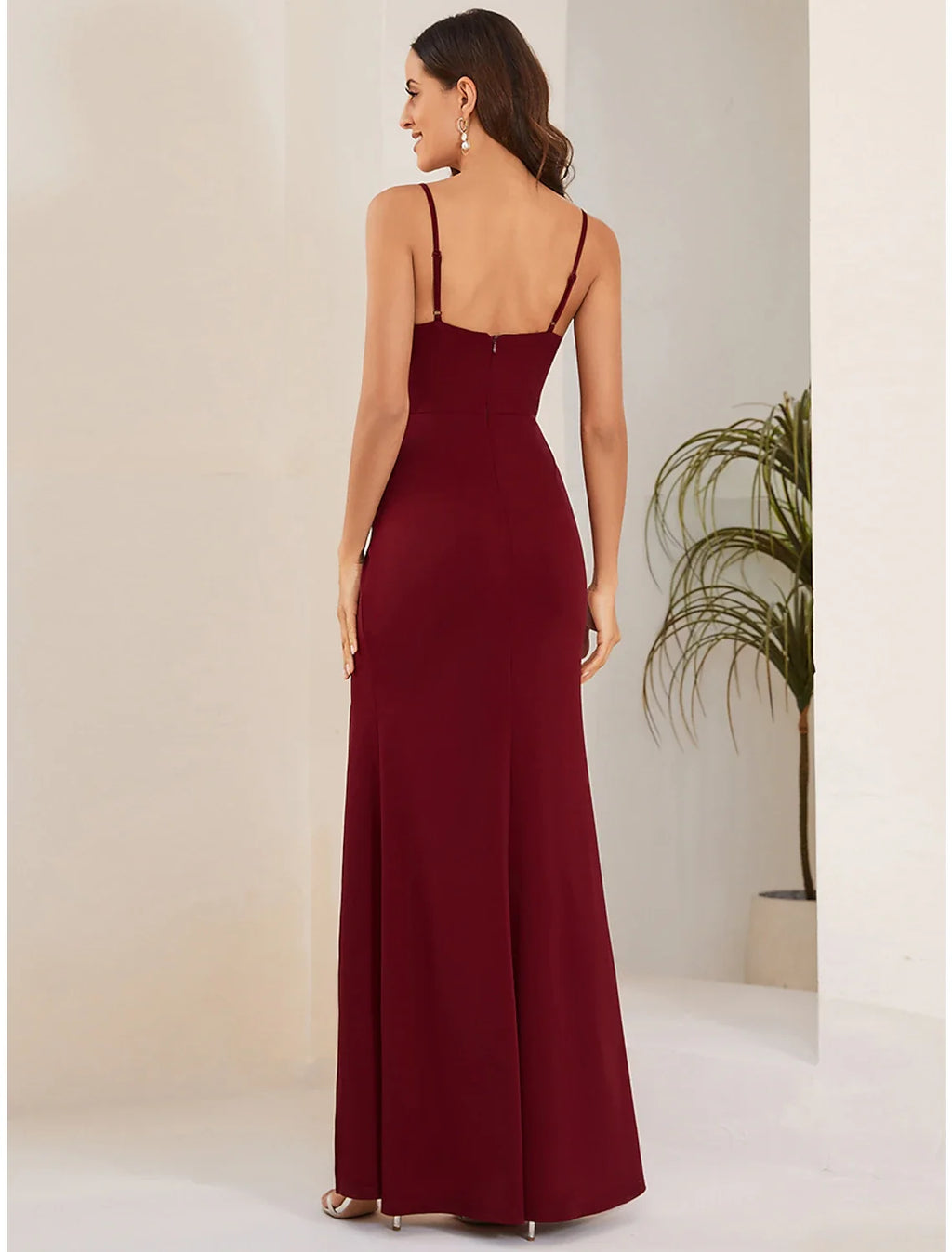 Mermaid Spaghetti Strap Sleeveless High Slit Floor-Length Wedding Dress - Chloe Dress