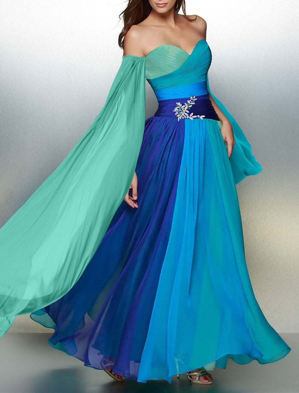 A-Line Off-Shoulder Chiffon Sleeveless Train Evening Dress - Chloe Dress