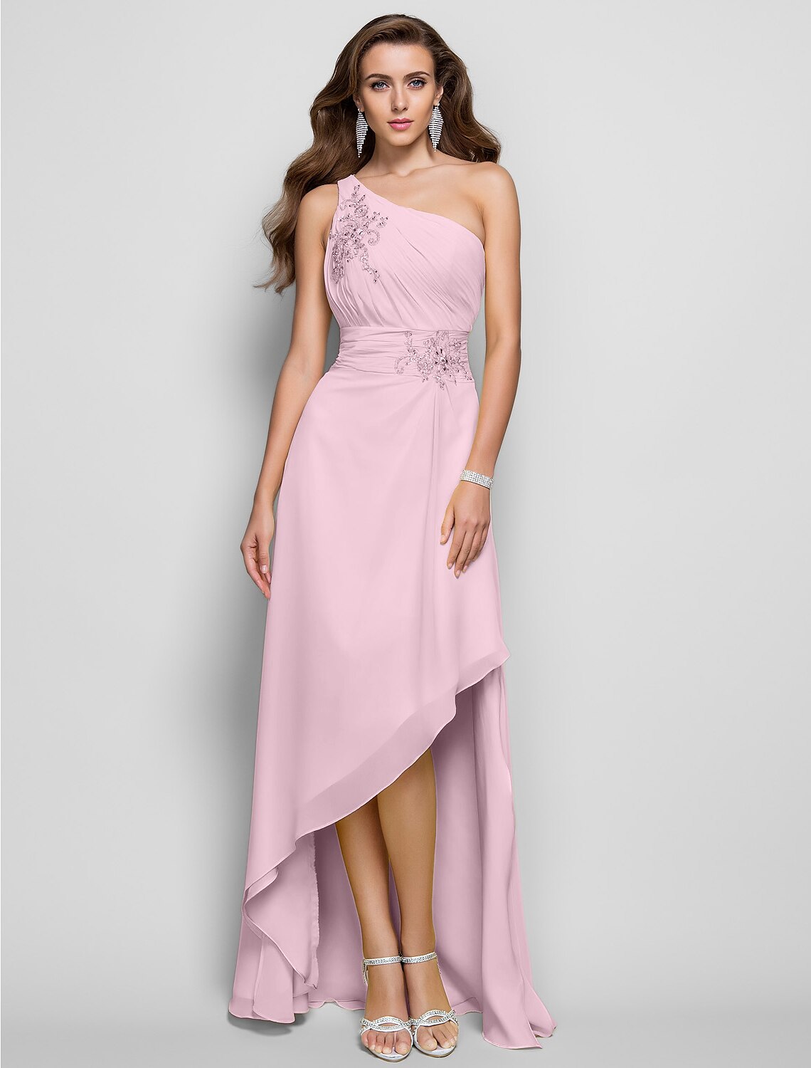 Sheath One-Shoulder Chiffon Sleeveless High Slit Wedding Dress - Chloe Dress