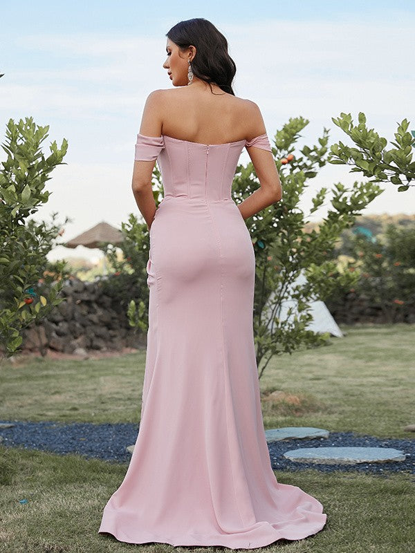 Sheath Crepe Sleeveless Train Wedding Dress - Chloe Dress