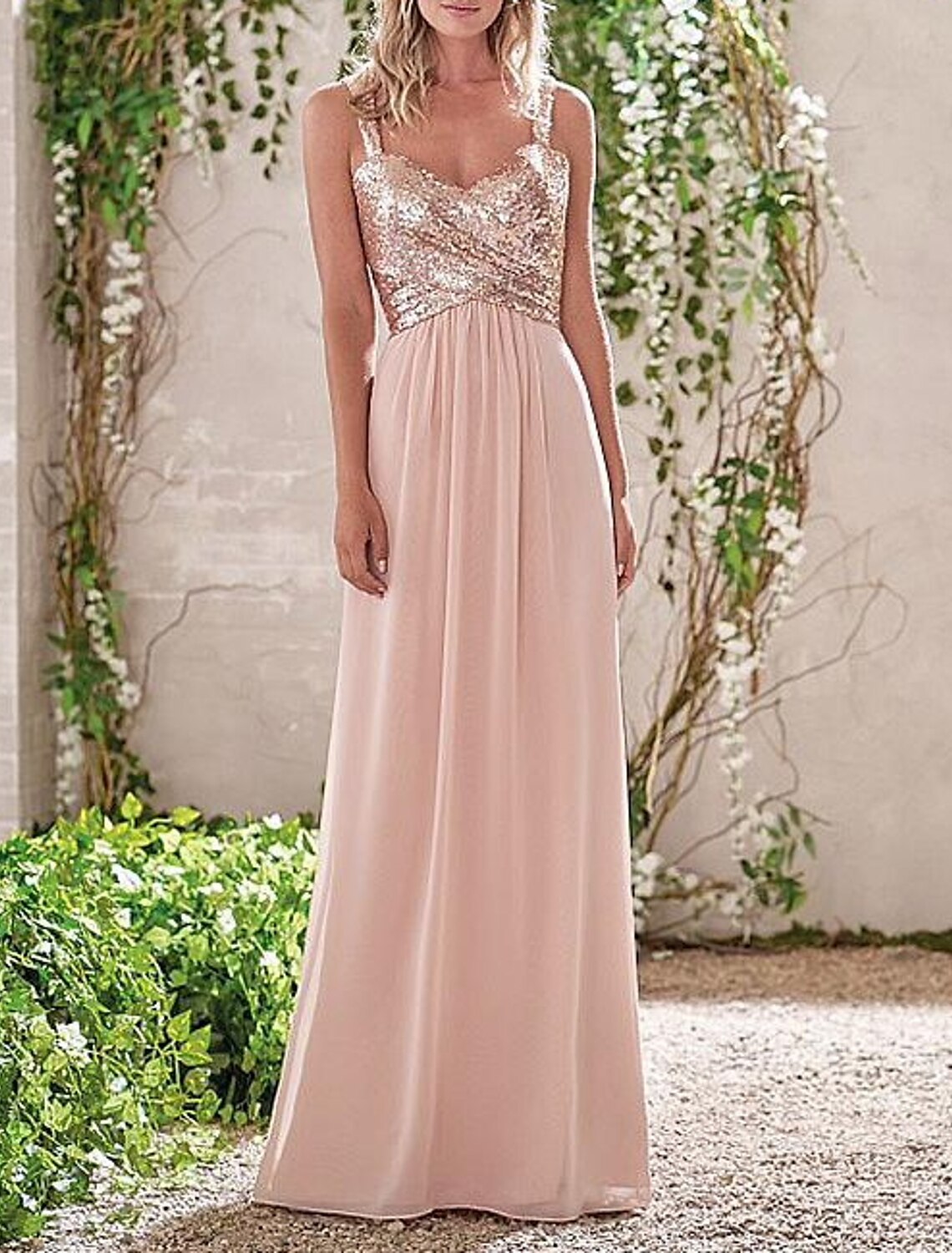 Sheath Cowl Neck Chiffon Sleeveless Floor-Length Wedding Dress - Chloe Dress