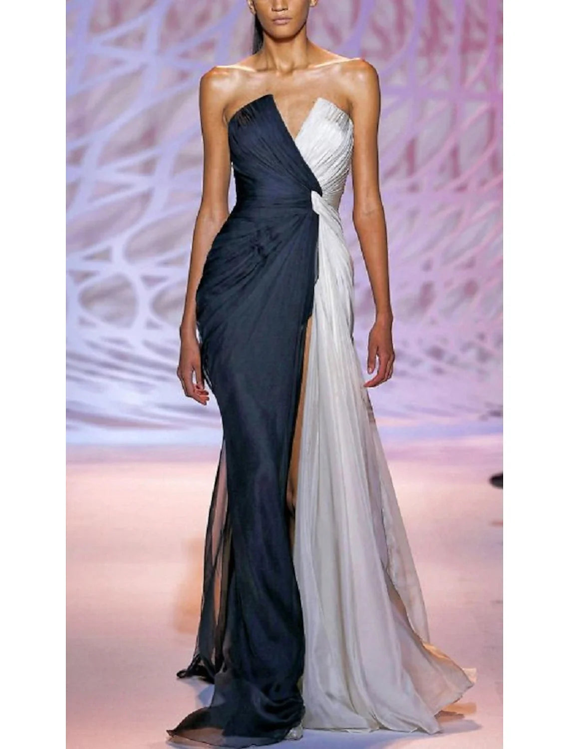 Sheath Strapless Polyester Sleeveless High Slit Evening Gown - Chloe Dress