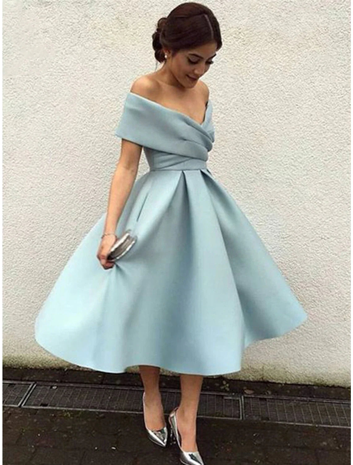 Green A-Line V-Neck Short Sleeve Pleated Mini Wedding Dress - Chloe Dress