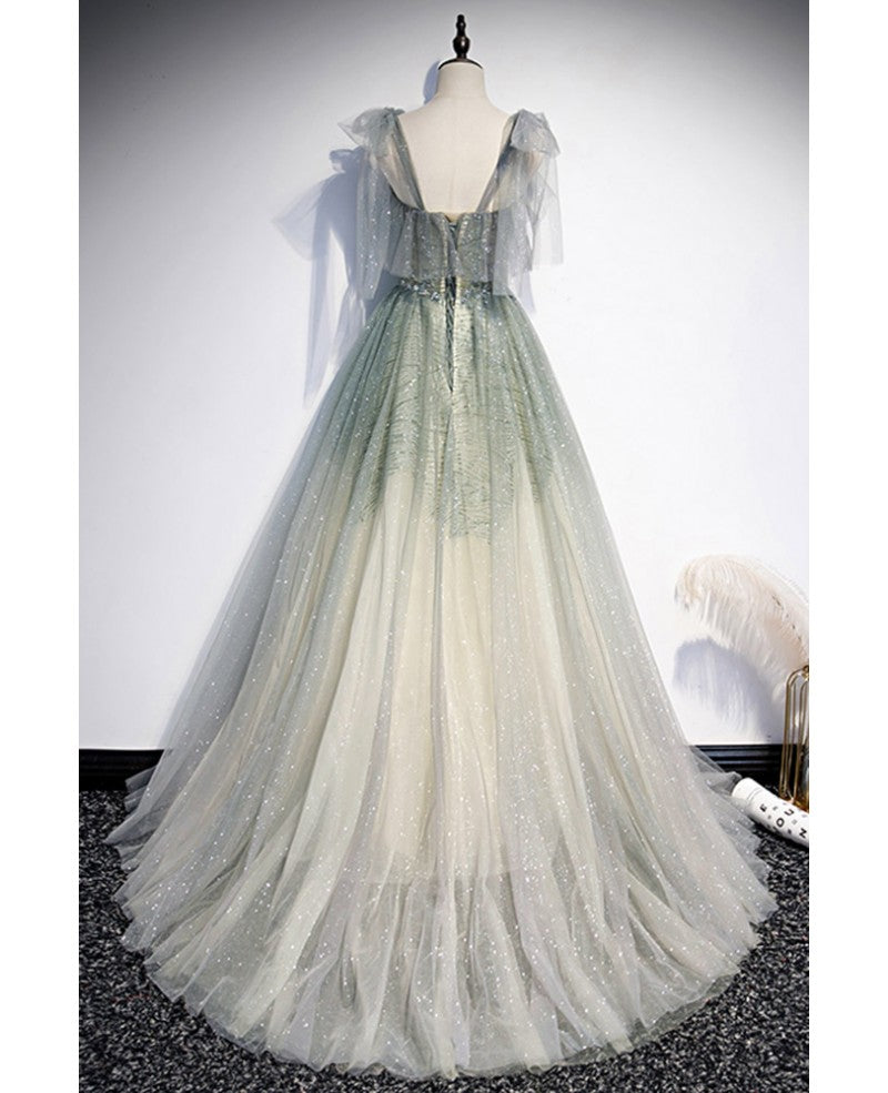 Sage Green A-Line Off-Shoulder Sequin Sleeveless Ruffled Evening Dress - Chloe Dress