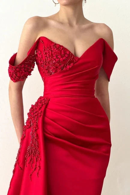 Red Mermaid Off-Shoulder Lace Evening Dress - Chloe Dress