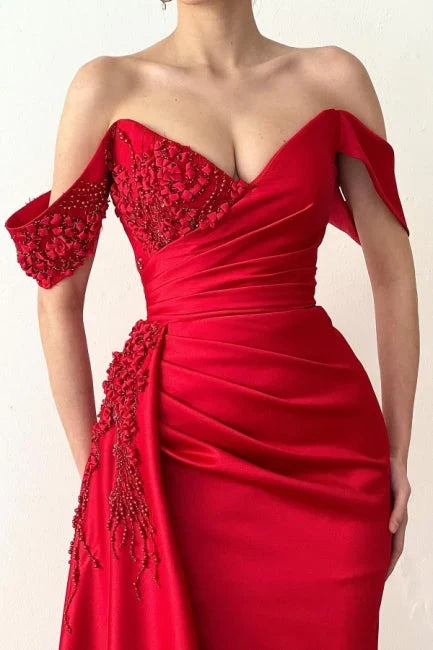 Red Mermaid Off-Shoulder Lace Evening Dress - Chloe Dress