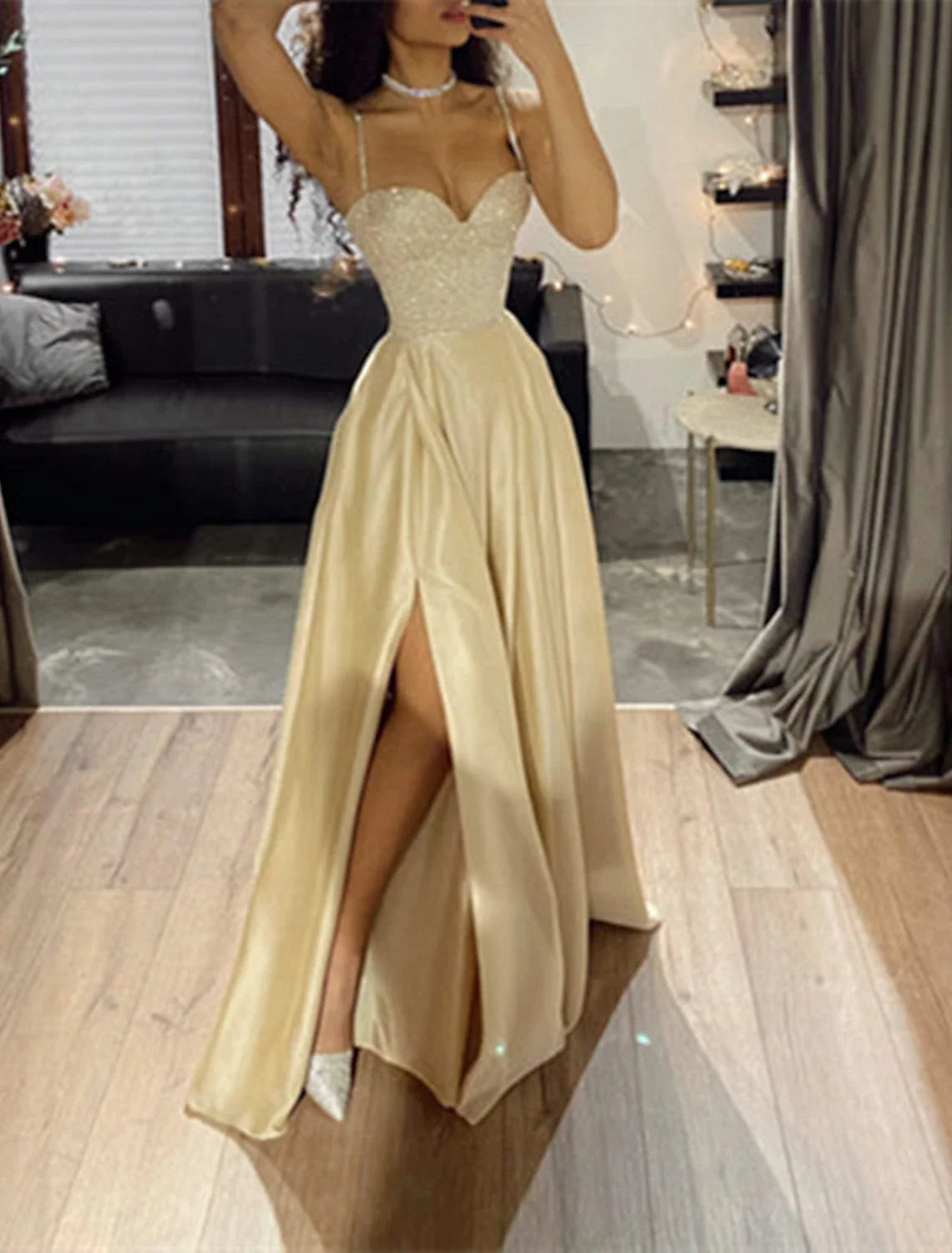 A-Line Spaghetti Strap Tulle Sleeveless Train Prom Dress - Chloe Dress