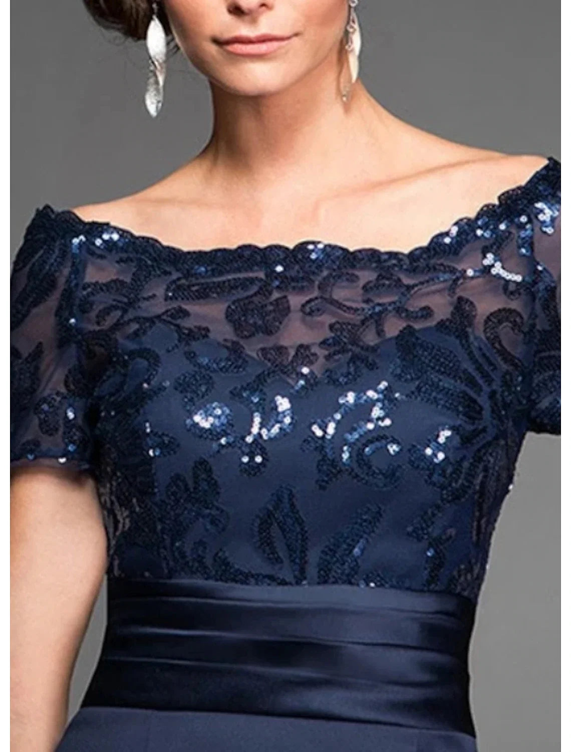 Sheath Off-Shoulder Chiffon Short Sleeve Mini Wedding Dress - Chloe Dress