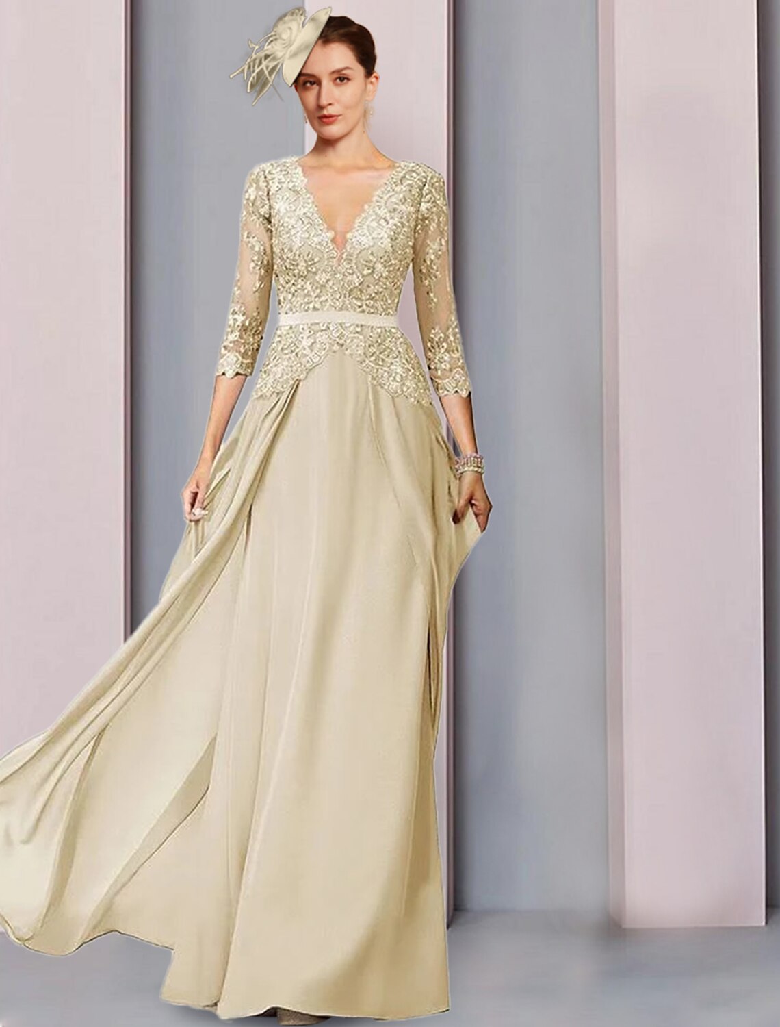 A-Line V-Neck Chiffon Floor-Length Wedding Dress - Chloe Dress