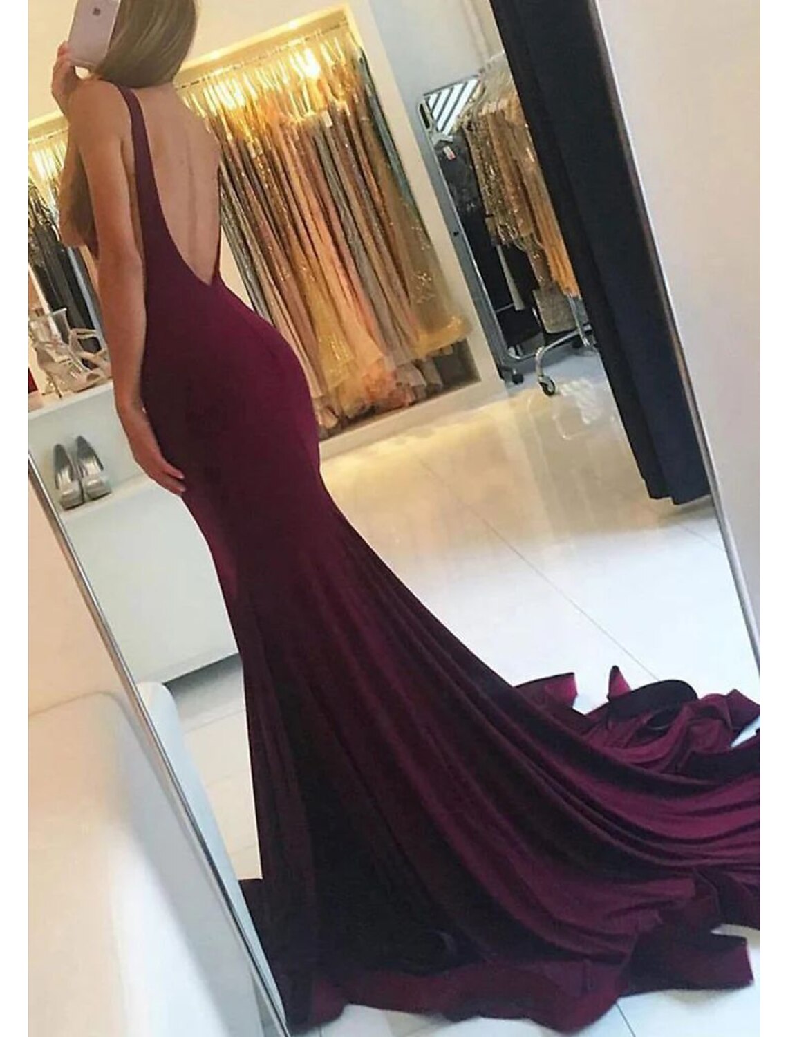 Mermaid Spaghetti Strap Sleeveless Pleated Evening Gown - Chloe Dress