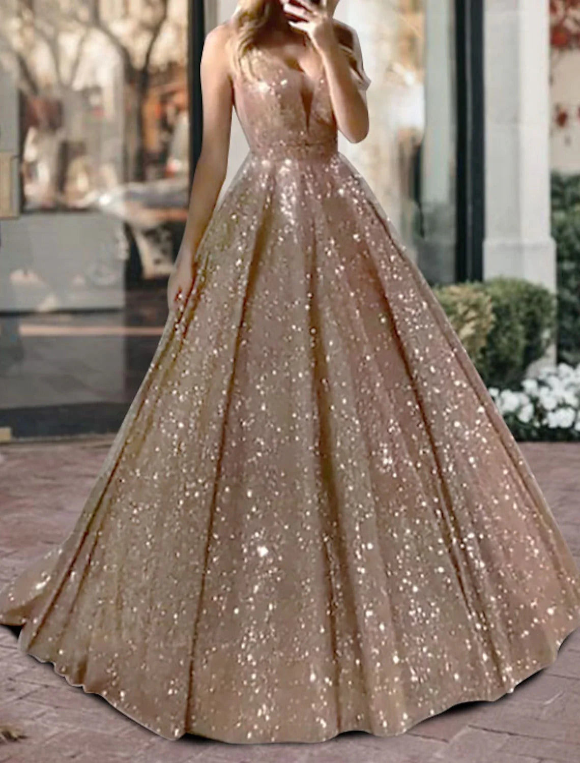 Black Ball Gown V-Neck Tulle Sleeveless Train Prom Gown - Chloe Dress